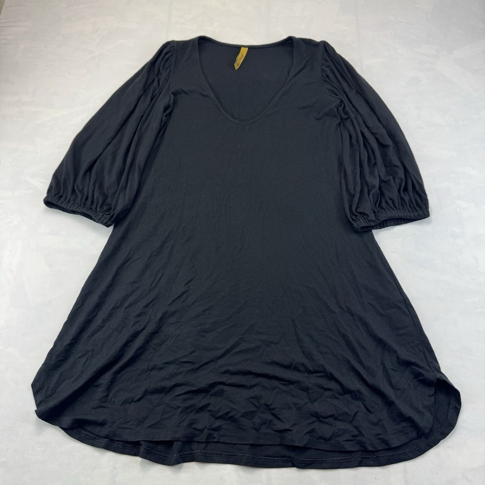 Rachel Pally XS Black Puff Sleeve Tunic Dress Modal Stretch V Neck